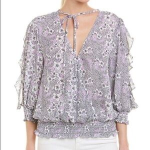 Parker “Lyla” Ruffle Sleeve Lavender Floral Smocked Top